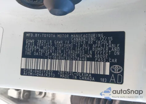 2016 Toyota Corolla S Plus из США, поврежденный, VIN 2T1BURHEXGC578446